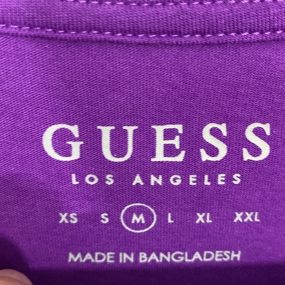 Guess Purple Embroidered SpellOut Crew Neck Short Sleeve T-Shirt size M - Picture 8 of 9